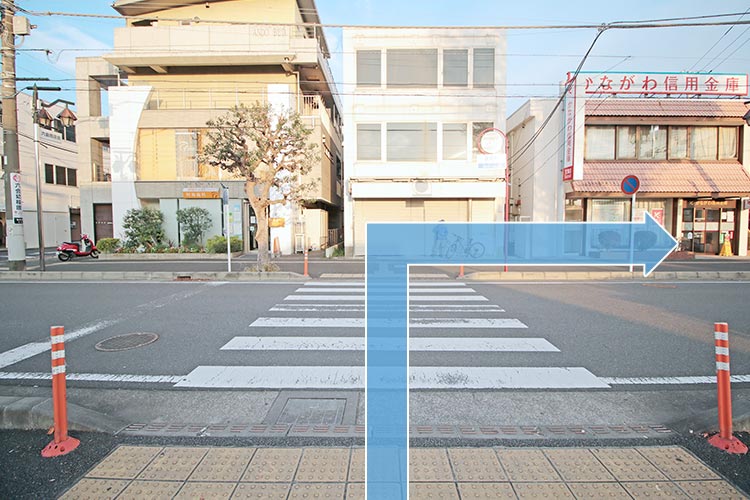 04.横断歩道を渡ったら右に進みます